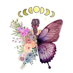 Detail of artistic floral butterfly girl wall sticker for living room and bedroom decor