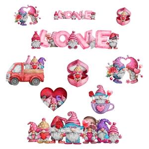 Stickers muraux Gnomes de la Saint-Valentin avec camion LOVE pour chambre d'enfants