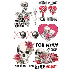 Gothic skull and flower wall decals featuring dark romantic heart and rose designs