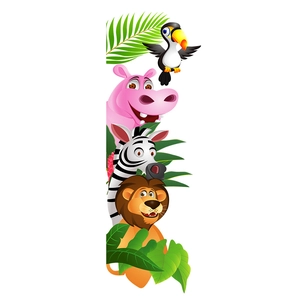 Close-up of jungle animal wall stickers featuring a colorful lion and zebra design
