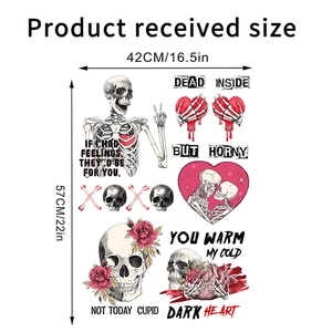 Detailed sheet size of flower skull and heart wall stickers measuring 42cm by 57cm