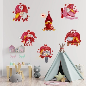 Stickers muraux de gnomes de la Saint-Valentin avec avions et cœurs pour décoration