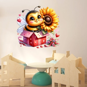 Cartoon Bee Sunflower Heart Valentine's Day Wall Sticker PVC Waterproof Decorative Mural For Kids Room Bedroom Home Decor