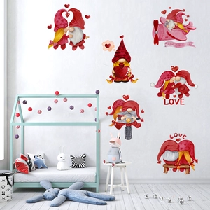 Stickers muraux de gnomes de la Saint-Valentin avec cœurs pour chambre d'enfant