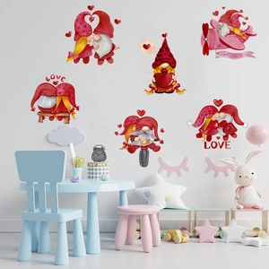 Stickers muraux gnomes de la Saint-Valentin aquarelle avec avions pour chambre d'enfant