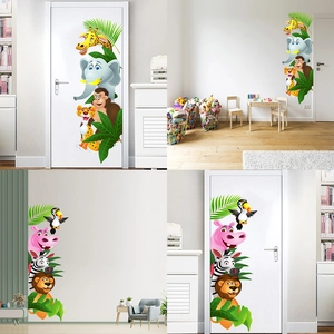 Cartoon Jungle Animal Wall Sticker Waterproof PVC Decal For Kids Nursery Bedroom Living Room Decor Giraffe Elephant Lion