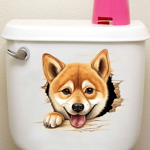 Detailed 3D Shiba Inu dog wall sticker showing realistic puppy head through cracked surface
