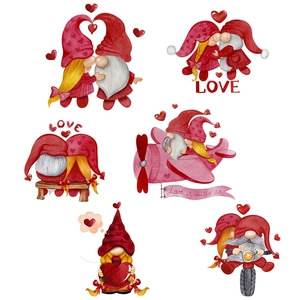 Stickers muraux de gnomes de Saint-Valentin avec cœurs et scènes romantiques décoratives