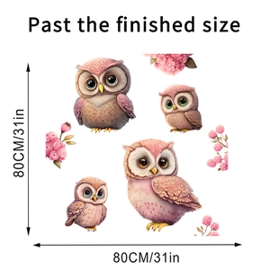 Détail de stickers muraux hiboux avec dimensions finales de 80cm x 80cm