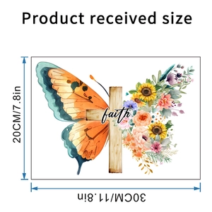 Detailed view of faith butterfly flower wall sticker showing size 20x30cm specifications