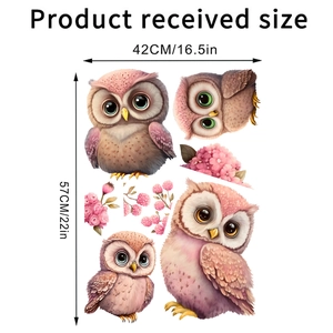 Détails du sticker mural hibou à fleurs roses, dimensions 42x57cm pour décoration