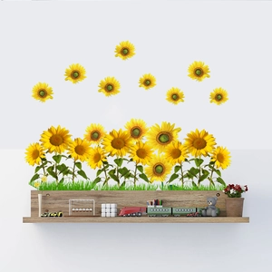 Waterproof Sunflower Grass Wall Stickers For Kids Room Bedroom Living Room Floral PVC Self Adhesive Home Decoration Decal