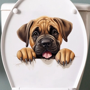 3D realistic brown puppy wall sticker peering through hole for toilet and fridge decor