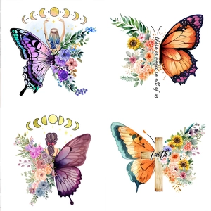 Artistic butterfly and fairy self-adhesive wall stickers with floral and moon motifs