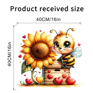 Detail of self-adhesive wall decal with cartoon bee and sunflower at 40x40cm size