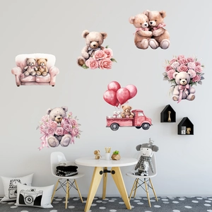 Detailed view of hand-painted teddy bear wall stickers in a cozy nursery room setting