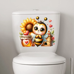 Cartoon bee and sunflower self-adhesive wall sticker for bathroom toilet decoration