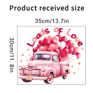 Macro view of pink vintage truck wall sticker with love balloons and 35x30cm size detail