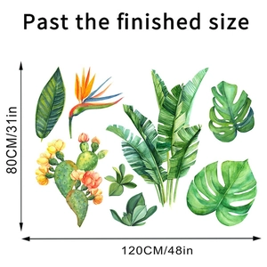 Tropical watercolor wall decals featuring cactus and monstera with 80x120cm dimensions