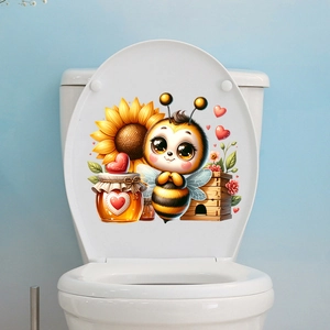 Detailed view of self-adhesive bathroom sticker with cute bee and sunflower motifs