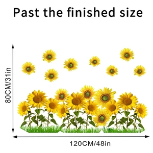 Detailed view of sunflower and grass wall decals with dimensions 120cm by 80cm