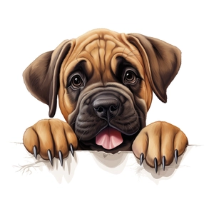 Detailed peeking mastiff puppy decal showing realistic facial wrinkles and pink tongue