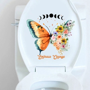 Artistic butterfly toilet sticker with floral wings and Embrace Change text detail