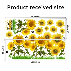 Detailed sheet layout of sunflower wall stickers with dimensions and parts numbering