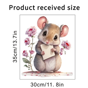 Watercolor mouse and flower wall sticker detail with 30x35cm product dimensions