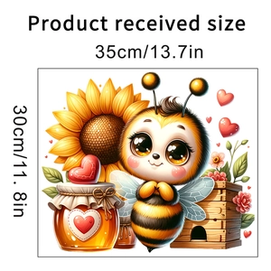 Detail view of sunflower bee wall sticker dimensions 35x30cm for bathroom decor