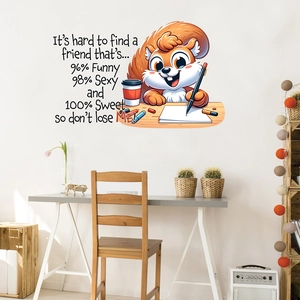 Cartoon Squirrel Writing At Desk Wall Sticker Funny Friendship Quote PVC Waterproof Removable Decal Home Decor Mural