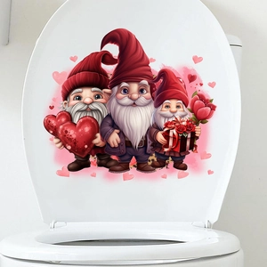 Valentine's Day gnomes wall decal with hearts and roses on a white toilet lid cover