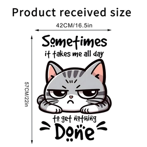 Detail view of cartoon cat wall sticker with dimensions 42cm width by 57cm height