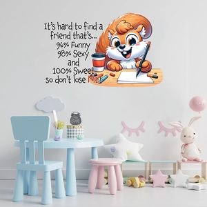 Cute squirrel writing cartoon wall sticker with funny quote for children room decor
