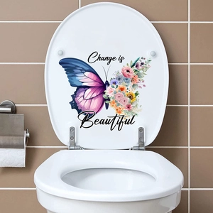Waterproof floral butterfly toilet sticker decoration with Change is Beautiful slogan