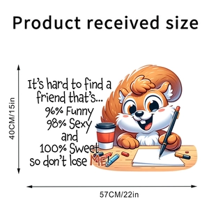 Detail view of cartoon squirrel wall sticker showing 57cm x 40cm product dimensions