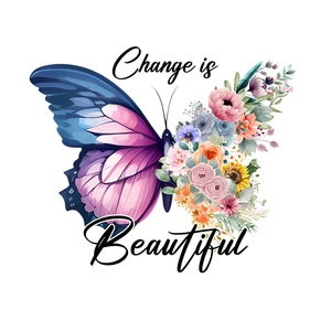 Detail of floral butterfly wall sticker with Change is Beautiful quote for bathroom decor