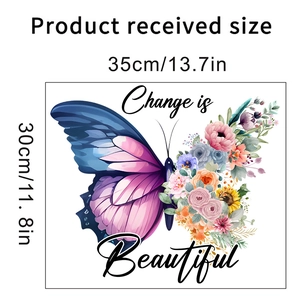 Detail of floral butterfly wall sticker with Change is Beautiful text 35x30cm
