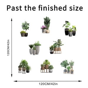 Detailed dimensions of self-adhesive green plant wall stickers for home decor