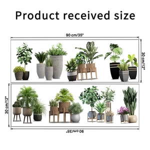 Detailed dimensions of potted plant wall stickers showing size 90cm by 30cm on white background