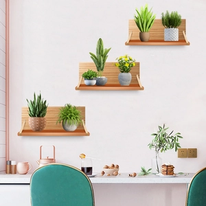 3D Grüne Pflanzen Topfpflanzen Holzregal Wandtattoo PVC Wasserdicht Abnehmbar Heimdekoration Wandbild Für Wohnzimmer Schlafzimmer