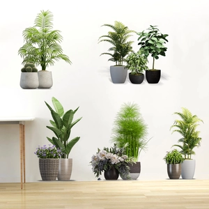 Self-adhesive green potted plant wall stickers for living room and bedroom decor