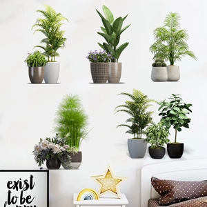 Modern Minimalist Green Potted Plant PVC Wall Stickers Waterproof Self Adhesive Decorative Mural For Living Room Bedroom
