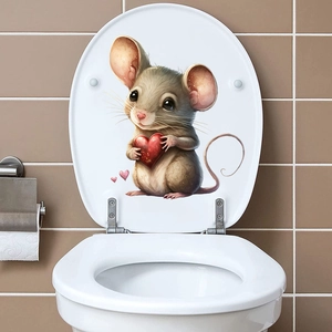 3D cartoon mouse with red heart adhesive sticker for bathroom toilet lid decoration