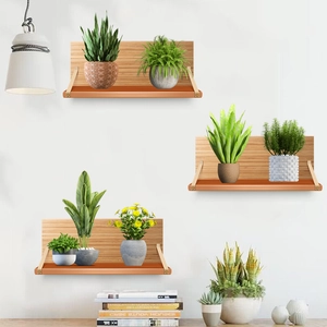 Dreiteiliges Wandregal-Set aus Holz mit Hängegurten für Pflanzen und Dekorationen