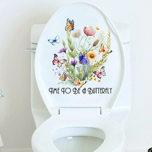 Detail of floral butterfly toilet lid sticker with Time to be a Butterfly quote