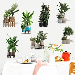 Tropical Green Plant Potted Flower Wall Stickers Waterproof PVC Self-Adhesive Wall Decals For Living Room Bedroom Decor