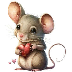 Detail of cartoon mouse holding a red heart self-adhesive wall sticker for bathroom decor