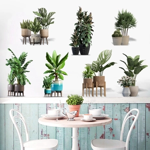 Waterproof tropical plant wall stickers with monstera and cactus for living room decor