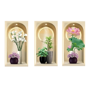 3D triptych wall decals featuring calla lilies and lotus with modern backlight effect